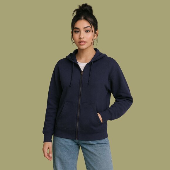 💙 Hanes EcoSmart Navy Zip-Up Hoodie (Size M) - Picture 1 of 9